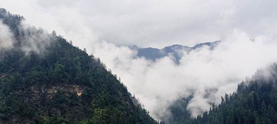 Foggy clouds drifting over the hills of Shakot village in Neelum Valley, Azad Kashmir, with the landscape partially covered in mist and soft mountain scenery visible perfectly aligning with the article topic that tells the story of shahkot, neelum valley.