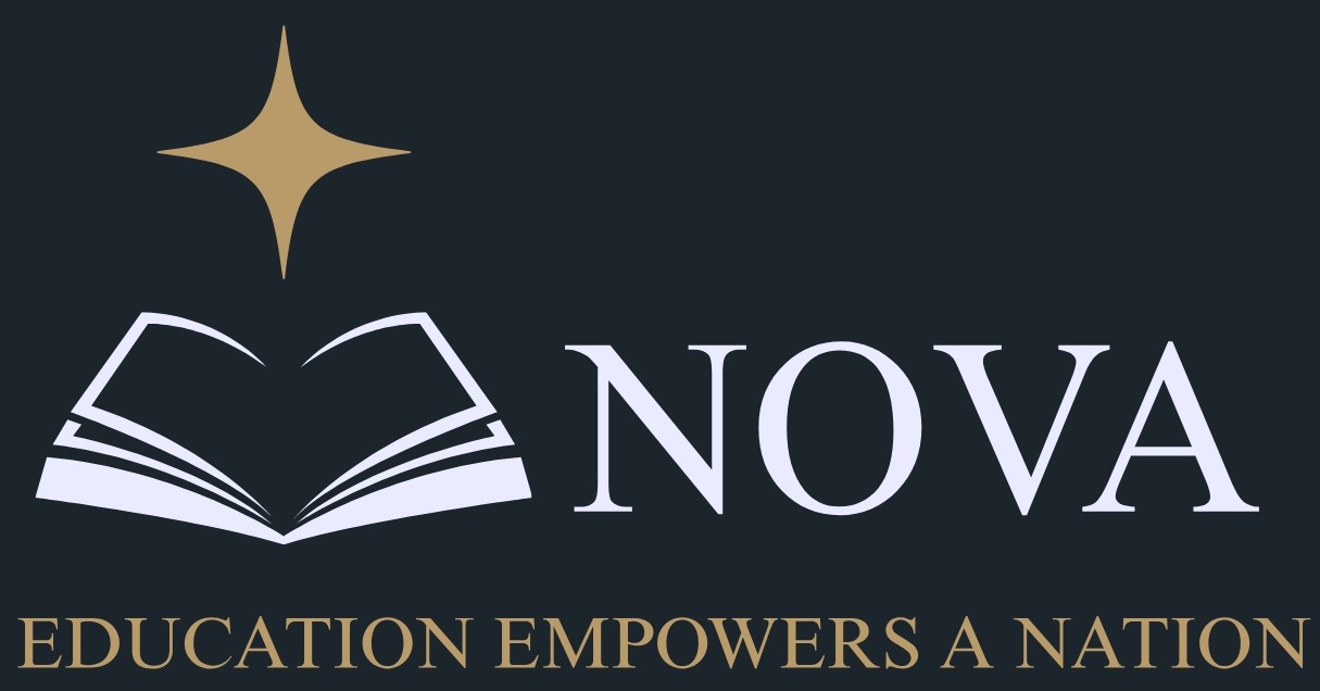 Nova Asia logo featuring a book, a star, and the tagline "Education Empowers a Nation"