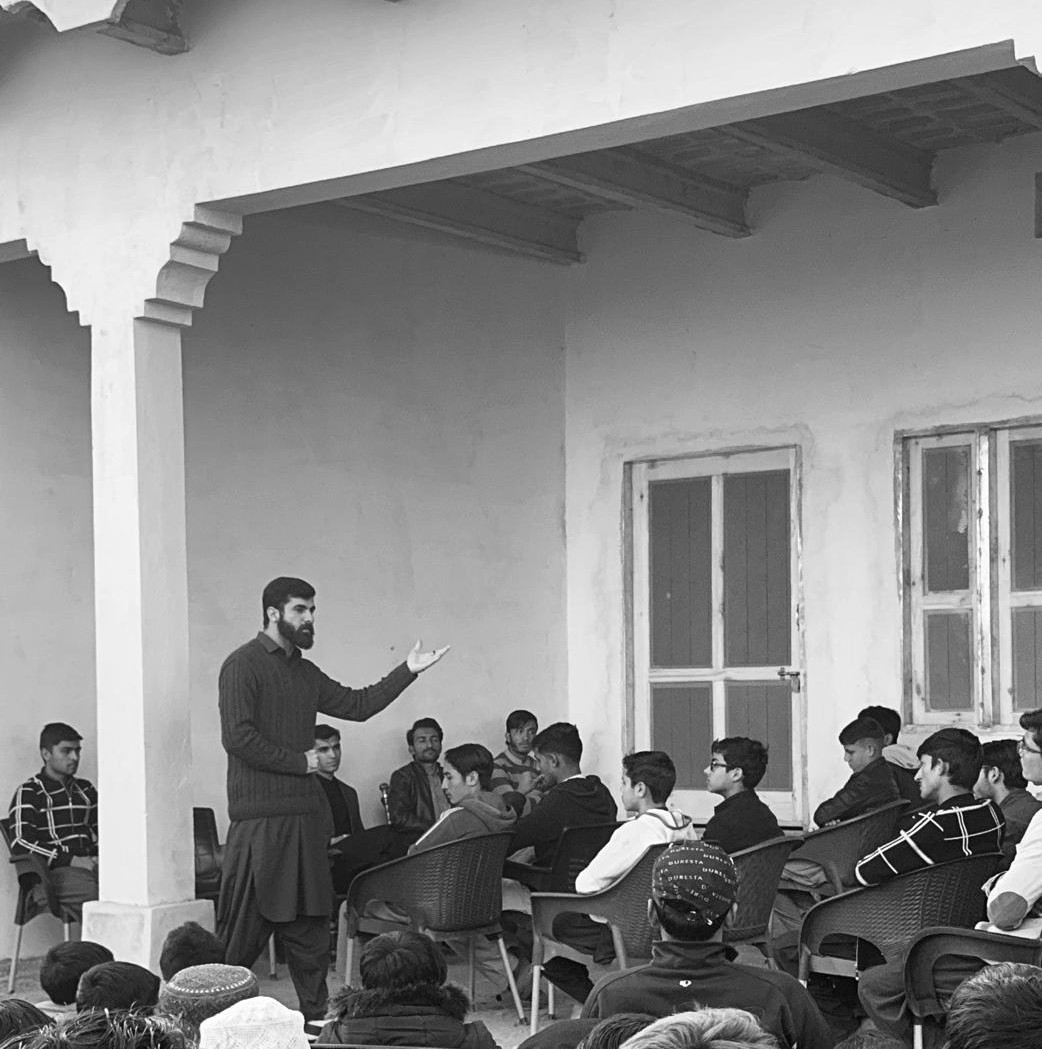 Co-Chairman of NOVA, Mr. Afaq Khan, addressing the students of the School at Nowshera.